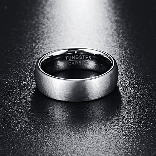 NUNCAD Anillo Parejas Hombre Mujer Plateado de Tungsteno 7mm de Ancho Cepillado para Boda Compromiso Aniversario Compañía Día de San valentín Talla 70 (22,2mm)