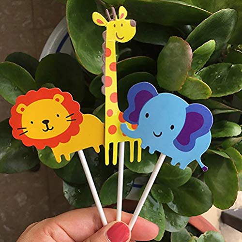 NUOBESTY 42 Piezas Selva Animal Cupcake Topper Pastel de Dibujos Animados Recoger Fruta Postre Topper para Animal Tema Fiesta niños cumpleaños Baby Show Decor