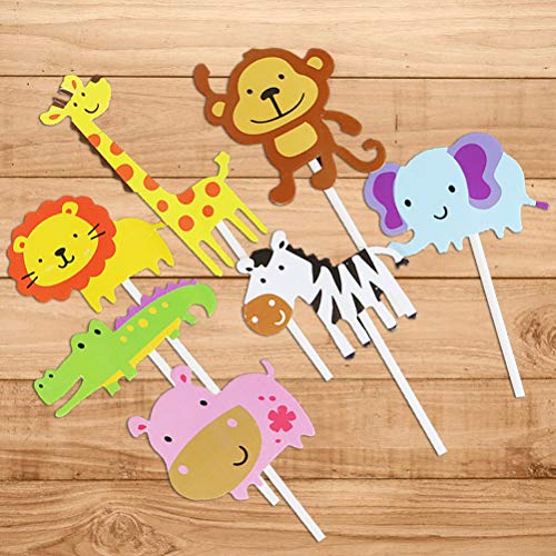 NUOBESTY 42 Piezas Selva Animal Cupcake Topper Pastel de Dibujos Animados Recoger Fruta Postre Topper para Animal Tema Fiesta niños cumpleaños Baby Show Decor