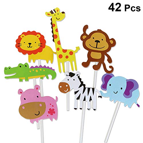 NUOBESTY 42 Piezas Selva Animal Cupcake Topper Pastel de Dibujos Animados Recoger Fruta Postre Topper para Animal Tema Fiesta niños cumpleaños Baby Show Decor