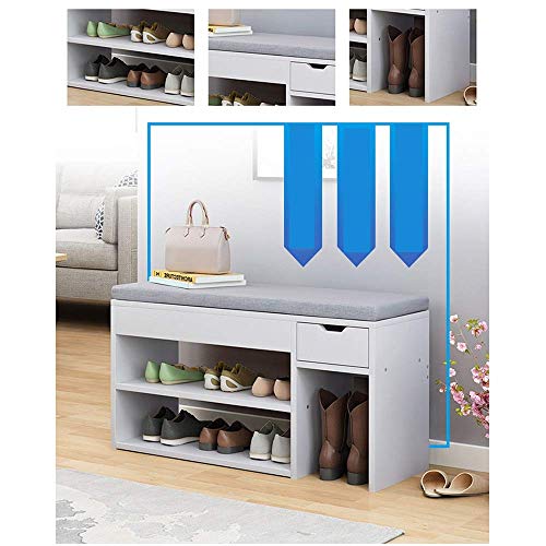 Nuokix Guardar espacio Zapatero for Puerta de entrada Dormitorio con rejilla Asiento acolchado zapatos Organización Rack de almacenamiento de banco de madera del zapato (color, tamaño: 80x24x45cm) Uti