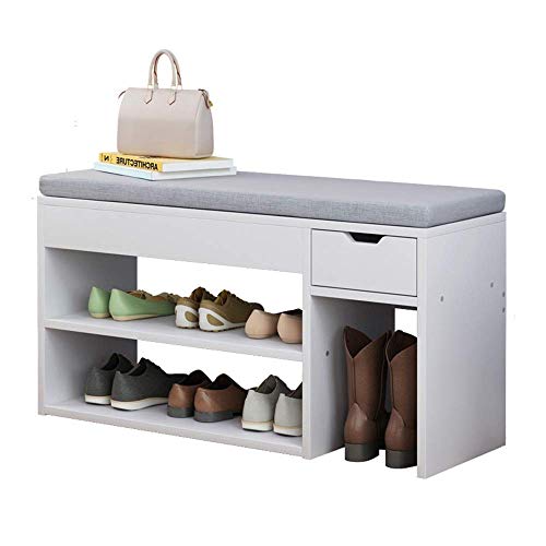 Nuokix Guardar espacio Zapatero for Puerta de entrada Dormitorio con rejilla Asiento acolchado zapatos Organización Rack de almacenamiento de banco de madera del zapato (color, tamaño: 80x24x45cm) Uti