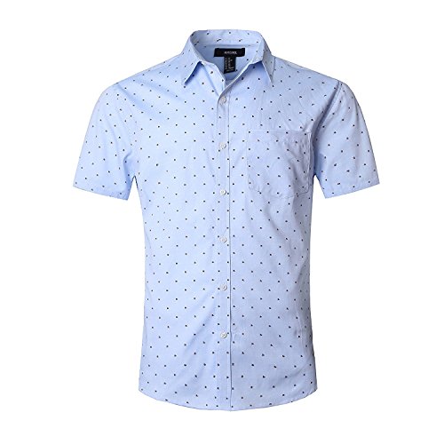 NUTEXROL Camisa Manga Corta Hombre Camisa Estampada de Signos-Cierre con Boton Camisa de Vestir Camiseta Casual, Azul Cielo, L