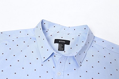 NUTEXROL Camisa Manga Corta Hombre Camisa Estampada de Signos-Cierre con Boton Camisa de Vestir Camiseta Casual, Azul Cielo, L