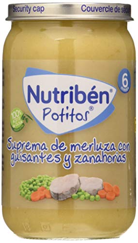 Nutribén 8430094313328 Potitos Suprema de Merluza con Guisantes y Zanahorias desde los 6 Meses 235 g, 1 Unidad