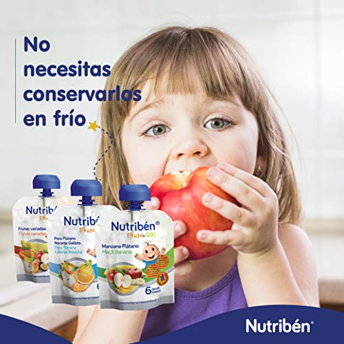 Nutribén - Fruta And Go ! Fruta 100% natural, Pera Plátano Naranja Galleta, Pack de 10 Unidades de 90 gr.