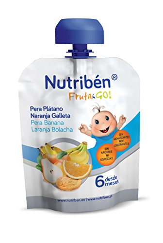 Nutribén - Fruta And Go ! Fruta 100% natural, Pera Plátano Naranja Galleta, Pack de 10 Unidades de 90 gr.