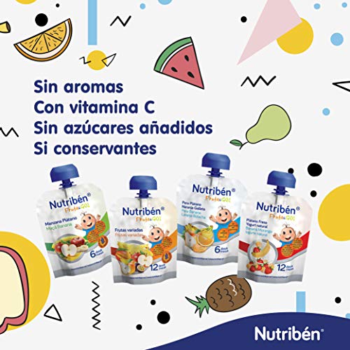 Nutribén - Fruta And Go ! Fruta 100% natural, Pera Plátano Naranja Galleta, Pack de 10 Unidades de 90 gr.