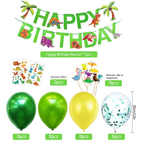 O-Kinee Decoracion Cumpleaños Dinosaurios,Globos de Cumpleaños Dinosaurios,Adornos Cumpleaños Dinosaurios,Guirnalda Feliz Cumpleaños,Fiestas de Dinosaurios Globos (verde)