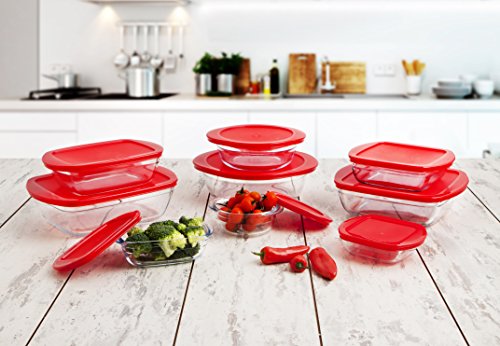 OCUISINE Cook&Store - Recipiente rectangular, 23 x 15 x 6,5 cm / 1,1 l, transparente + tapa, color rojo