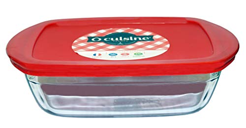 OCUISINE Cook&Store - Recipiente rectangular, 23 x 15 x 6,5 cm / 1,1 l, transparente + tapa, color rojo