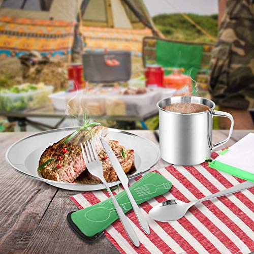 Odoland Vajilla de Acero Inoxidable 13 en 1, con Placa, Tenedor, Cuchara, Cuchillo y Bolsa de Red, Kits de Cocina para 2 Persona, Kit de Picnic, Juego de Picnic