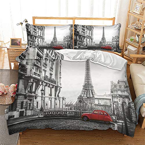 Odot Juego de Funda de Edredón, 3 Piezas 100% Poliéster Funda Nórdica y Funda de Almohada 3D Impresión para Todo el Mundo Adultos y Adolescentes (135x200-2pc,Paris)