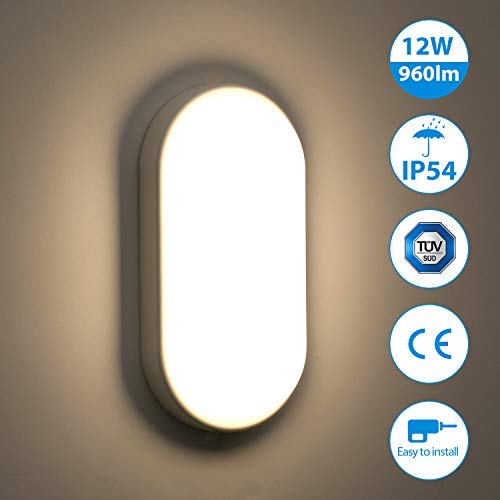 Oeegoo LED Lámpara de Techo 12W, resistente al agua IP54, Moderna LED Luz de Techo 960LM para Baño Dormitorio Cocina Sala de Estar Comedor Balcón Pasillo, Blanco Natural 4000K