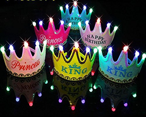 OFT - Corona de cumpleaños (para niños, con luces led), diseño de princesa o príncipe