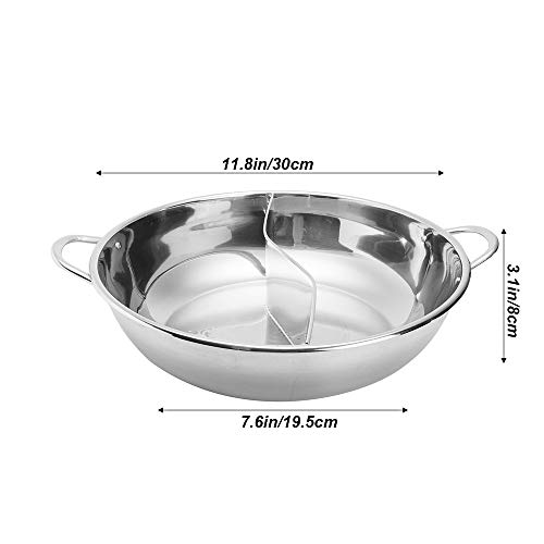 Olla Caliente Shabu de Acero Inoxidable, con Divisor, Olla de inducción para el hogar, ollas de Sopa, 2 Compartimentos, 2 sabores, Olla Yin Yang, para Cocina, Restaurante, Estufa de Gas