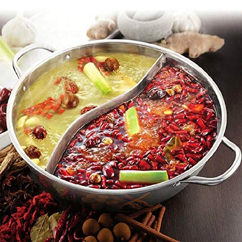 Olla Caliente Shabu de Acero Inoxidable, con Divisor, Olla de inducción para el hogar, ollas de Sopa, 2 Compartimentos, 2 sabores, Olla Yin Yang, para Cocina, Restaurante, Estufa de Gas