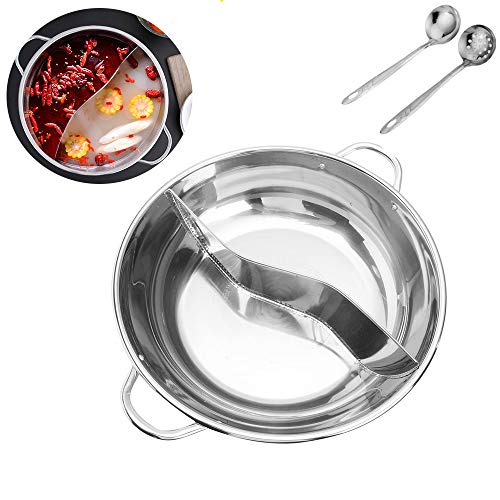 Olla Caliente Shabu de Acero Inoxidable, con Divisor, Olla de inducción para el hogar, ollas de Sopa, 2 Compartimentos, 2 sabores, Olla Yin Yang, para Cocina, Restaurante, Estufa de Gas