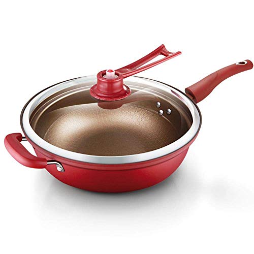 Olla de Cocina 32 cm sartén de Hierro sartén de Aislamiento Olla de vacío hirviendo cese al Fuego Olla de Salud Wok de Cocina, Tapa Dorada