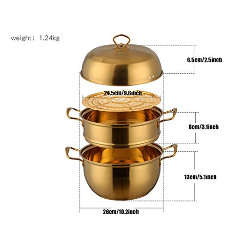 Olla de vapor de acero inoxidable de 2 niveles-Juego de olla de vapor de 10.2 pulgadas con tapa para cocinar sopa, olla de vapor para alimentos, funciona con la parte superior de la estufa de parrilla