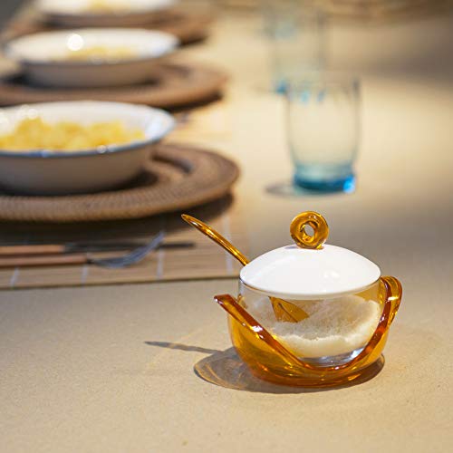 Omada Design Tazón de queso o azúcar con recipiente de vidrio transparente, base, tapa y cuchara en plástico blanco, ergonómico y con un diseño innovador, Trendy Line