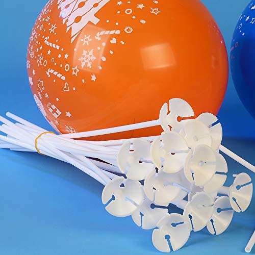 OnePine 100 Piezas Globo Palos con Copas para Fiesta y Boda Decoraciones,32CM Blanco