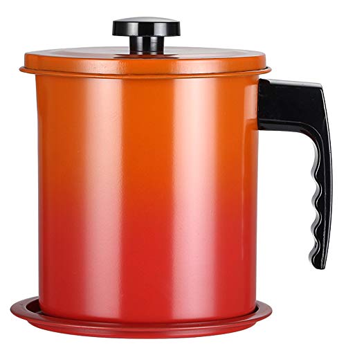 OnePine 1600ml Olla de Colador de Aceite Filtro Aceite Oliva Cocina con 304 Acero Inoxidable Malla Fina Colador y Tapa con Plato Base