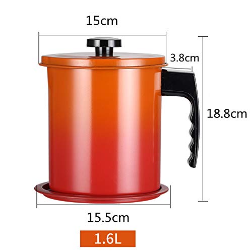 OnePine 1600ml Olla de Colador de Aceite Filtro Aceite Oliva Cocina con 304 Acero Inoxidable Malla Fina Colador y Tapa con Plato Base