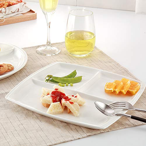 Onepine Plato De Porcelana, Platos rectangulares de Porcelana con 3 Compartimentos, Delicado y Elegante