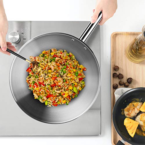 ONVAYA® La sartén de acero inoxidable | Wok | Sartén | Sin revestimiento | Inducción y horno adecuados | Wok profesional (Ø30cm)