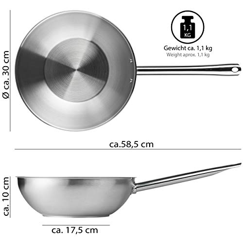 ONVAYA® La sartén de acero inoxidable | Wok | Sartén | Sin revestimiento | Inducción y horno adecuados | Wok profesional (Ø30cm)