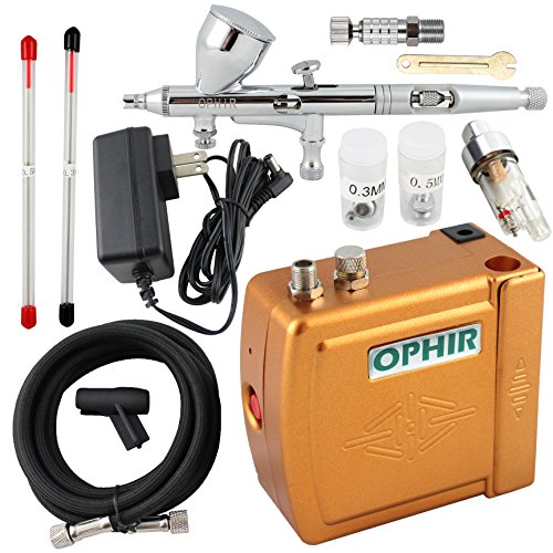 Ophir 3 consejos doble acción aerógrafo Kit 12 V Golden Mini aerógrafo compresor modelo Hobby manualidades para tartas