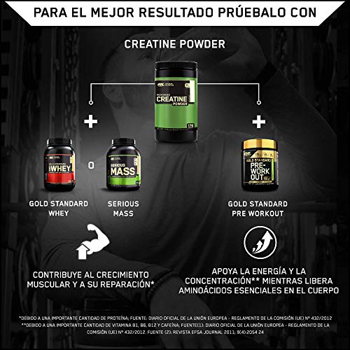 Optimum Nutrition ON Creatina Monohidrato Micronizada, Creatine en Polvo, Suplementos Deportivos para Musculacion, Sin Sabor, 176 Porciones, 634g