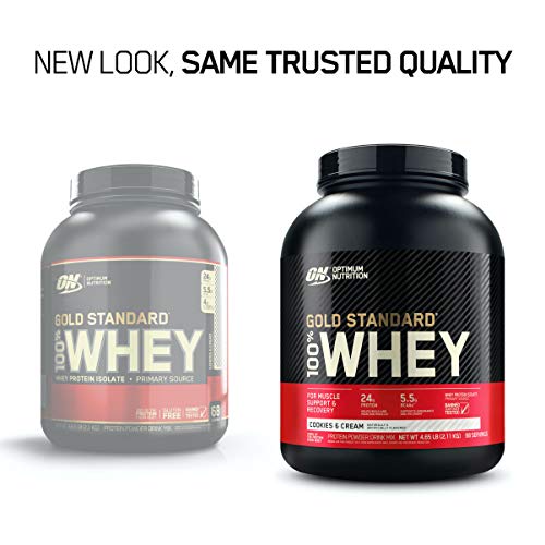 Optimum Nutrition ON Gold Standard 100% Whey Proteína en Polvo Suplementos Deportivos, Glutamina y Aminoacidos, BCAA, Galletas y Crema, 68 porciones, 2.27 kg, Embalaje puede variar