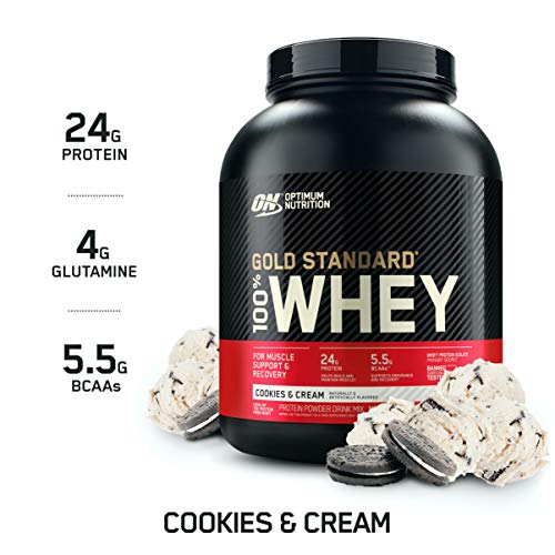 Optimum Nutrition ON Gold Standard 100% Whey Proteína en Polvo Suplementos Deportivos, Glutamina y Aminoacidos, BCAA, Galletas y Crema, 68 porciones, 2.27 kg, Embalaje puede variar