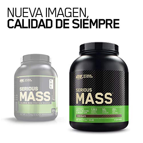 Optimum Nutrition ON Serious Mass Proteina en Polvo Mass Gainer Alto en Proteína, con Vitaminas, Creatina y Glutamina, Chocolate, 8 Porciones, 2.73 kg, Embalaje Puede Variar