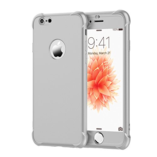 ORETECH Funda iPhone 6/6s, con [ 2X Protector de Pantalla de Vidrio Templado 360 Carcasa iPhone 6/6s Case Cover Silicona Ligera Delgado PC TPU Bumper Rubber Caso para iPhone 6 / 6s 4.7'' Plata