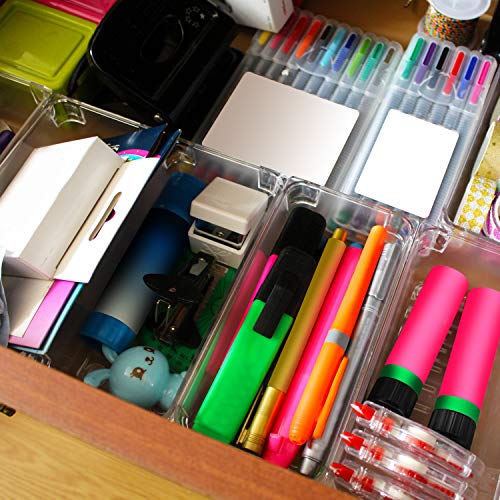 Organizador cajones escritorio (6 piezas) - Organizador papelería acrílico (8x16,5x5cm) - Organizador escritorio oficina semitransparente para cocina, baños, papelería, escuela, armario y accesorios