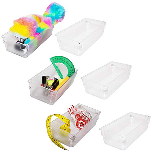 Organizador cajones escritorio (6 piezas) - Organizador papelería acrílico (8x16,5x5cm) - Organizador escritorio oficina semitransparente para cocina, baños, papelería, escuela, armario y accesorios