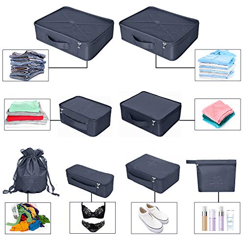 Organizador para Maletas Packing Cubes 8 Juegos/7 Colores ¨²ltimo Dise?o Incluyen Bolsa de Almacenamiento de Zapatos Impermeable Conveniente Bolsas de Compresi¨®n para el Viajero