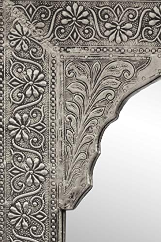 Oriente espejo espejo de pared Malik 42 cm de altura de plata | Gran espejo de la sala de Marruecos con marco de madera decorado | Espejo de baño sin iluminación como decoración oriental