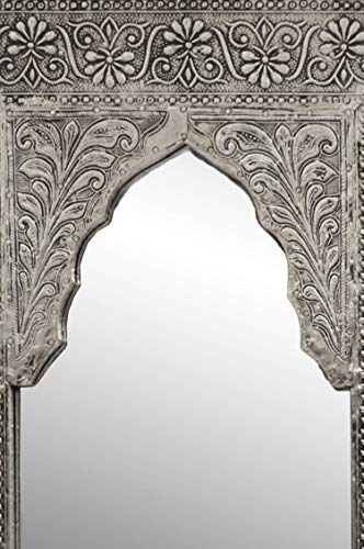 Oriente espejo espejo de pared Malik 42 cm de altura de plata | Gran espejo de la sala de Marruecos con marco de madera decorado | Espejo de baño sin iluminación como decoración oriental