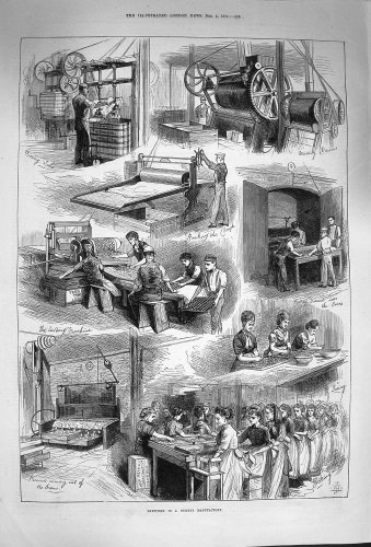 Original old antique victorian print Maquinaria de la Industria de la Manufactura de la Galleta de Frean de 1874 Ojeadas [Cocina y Hogar]