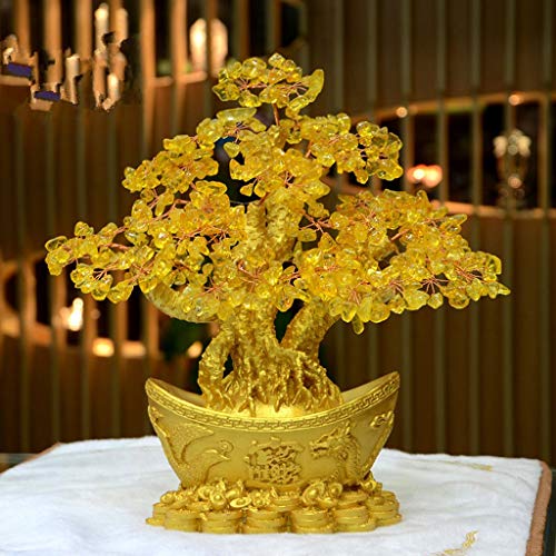 Ornamento de Escritorio Tabla de la oficina del Ministerio del Interior del árbol de Feng Shui Natural Gema citrina cristal amarillo dinero for la riqueza suerte mejor regalo artesanías decoración