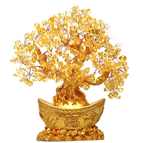 Ornamento de Escritorio Tabla de la oficina del Ministerio del Interior del árbol de Feng Shui Natural Gema citrina cristal amarillo dinero for la riqueza suerte mejor regalo artesanías decoración