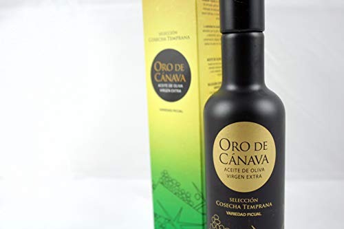 Oro de Cánava, Aceite de Oliva Virgen Extra Premium de Jaén, Denominación de Origen Sierra Mágina, Variedad Picual, Cosecha Temprana, Botella Cristal 500 ml con Estuche, Ideal para Regalo