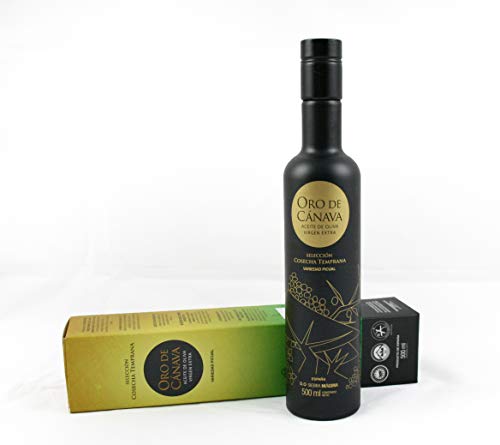 Oro de Cánava, Aceite de Oliva Virgen Extra Premium de Jaén, Denominación de Origen Sierra Mágina, Variedad Picual, Cosecha Temprana, Botella Cristal 500 ml con Estuche, Ideal para Regalo