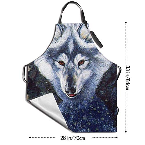 Osmykqe Dogs Magic Wolf - Delantal con bolsillo y lazos ajustables, delantal de cocina para cocinar, hornear, manualidades, jardinería