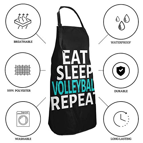 Osmykqe Eat Sleep Voleibol Repeat - Delantal con bolsillo y lazos ajustables, delantal de cocina para cocinar, hornear, manualidades, jardinería