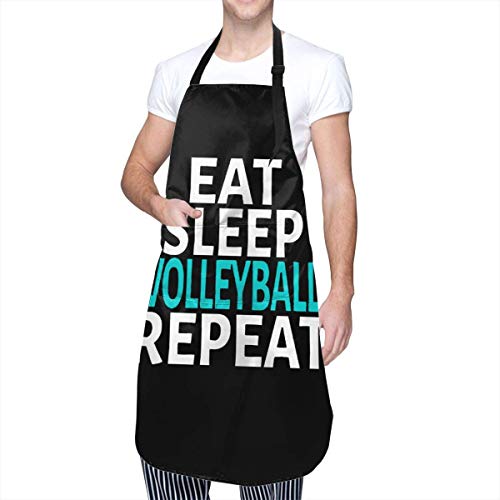 Osmykqe Eat Sleep Voleibol Repeat - Delantal con bolsillo y lazos ajustables, delantal de cocina para cocinar, hornear, manualidades, jardinería